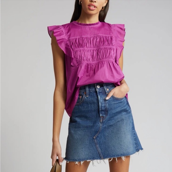 Rails Filomena Ruffle Smocked Sleeveless Top In Berry Size Small - Picture 2 of 10